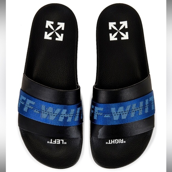 Off-White Industrial Belt Slide Sandals Black Blue Logo Size 39 GUC main image 8